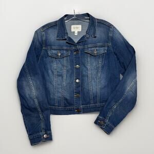 Jessica Simpson Women's Size L Blue Denim Jacket Moto Rocker Cowgirl Grunge